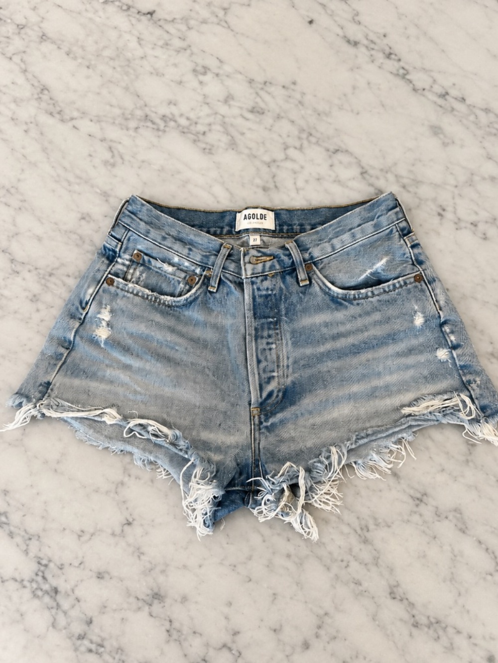 AGOLDE Parker Vintage Cut Off Distressed Denim Shorts Size 27